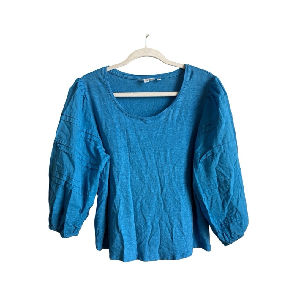 Chico's Poolside Blue Linen Blend Puff Sleeve Peasant Top Cottagecore‎ Sz 3 (XL)